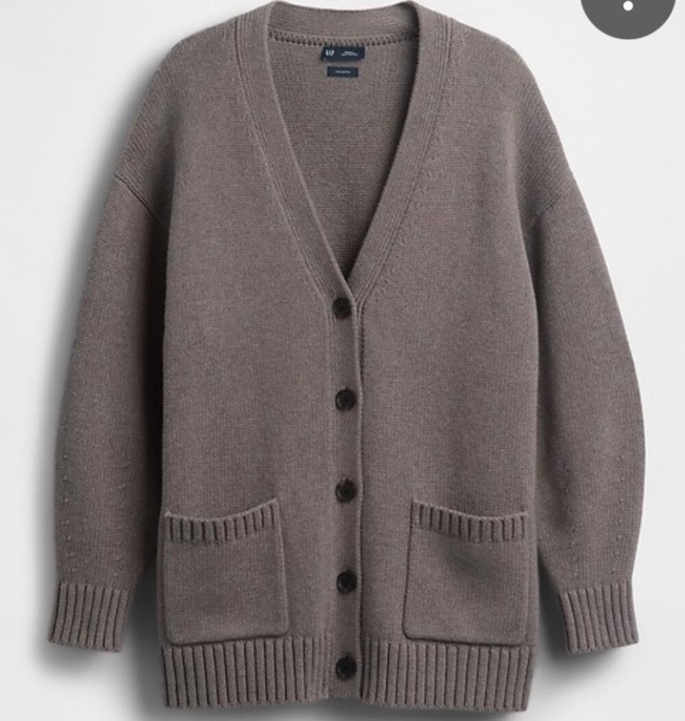 GAP Cotton Boyfriend Relax Cardigan Taupe Button Pockets Women's S